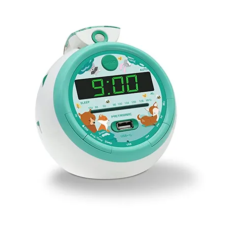 Radiobudzik Metronic Zielony Dziecięcy USB FM Projekcja Czasu Alarm