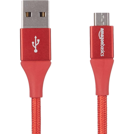 Kabel USB 2.0 - Micro USB, oplot pleciony czerwony 0,3m