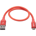Kabel USB 2.0 - Micro USB, oplot pleciony czerwony 0,3m