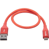 Kabel USB 2.0 - Micro USB, oplot pleciony czerwony 0,3m