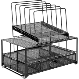 Duży przybornik ORGANIZER NA BIURKO pojemny METALOWY z siatki 7 KOMÓR  SZUFLADKA