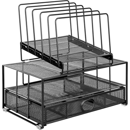 Duży przybornik ORGANIZER NA BIURKO pojemny METALOWY z siatki 7 KOMÓR  SZUFLADKA