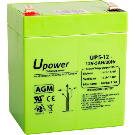 U-Power AGM 12V 5Ah – hermetyczny akumulator Faston F2 6,3 mm Bateria