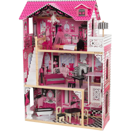 KidKraft Amelia Drewniany Domek dla Lalek 3-piętrowy z windą i meblami