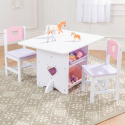 KidKraft 26913 stół z krzesełkami drewniany, biały różowy fioletowy