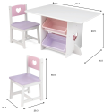KidKraft 26913 stół z krzesełkami drewniany, biały różowy fioletowy