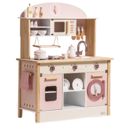 ROBUD Drewniana Kuchnia Dziecięca – Duży Zestaw w Kolorze Różowym