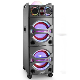Pyle PA – Bezprzewodowy głośnik karaoke Bluetooth 2000 W z subwooferami, mikrofonem i światłami LED