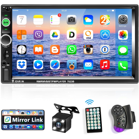 Radio samochodwe 2 DIN Bluetooth 7 cali Pilot Kamera